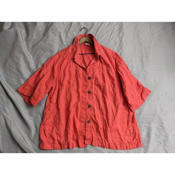 Jones New York Top Pink Button Up 100% Linen Shirt Roll Tab Sleeve Mens Size 2X - Picture 1 of 8